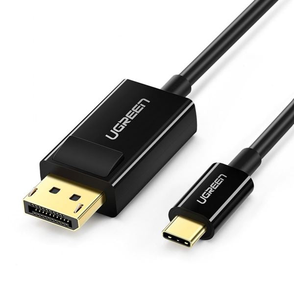 UGREEN USB Type C to DP Cable 1.5m in black, showcasing its connectors and length.